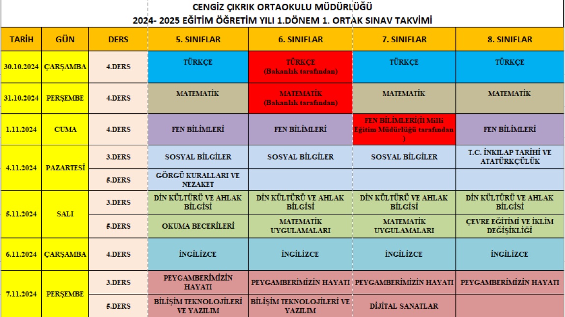 OKUL SINAV TAKVİMİ